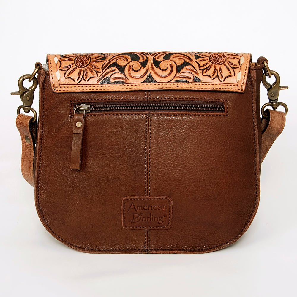 LC-ADBGA211 American Darling Messenger Bag-Floral Hand Tooled Leather & Hair-On Hide