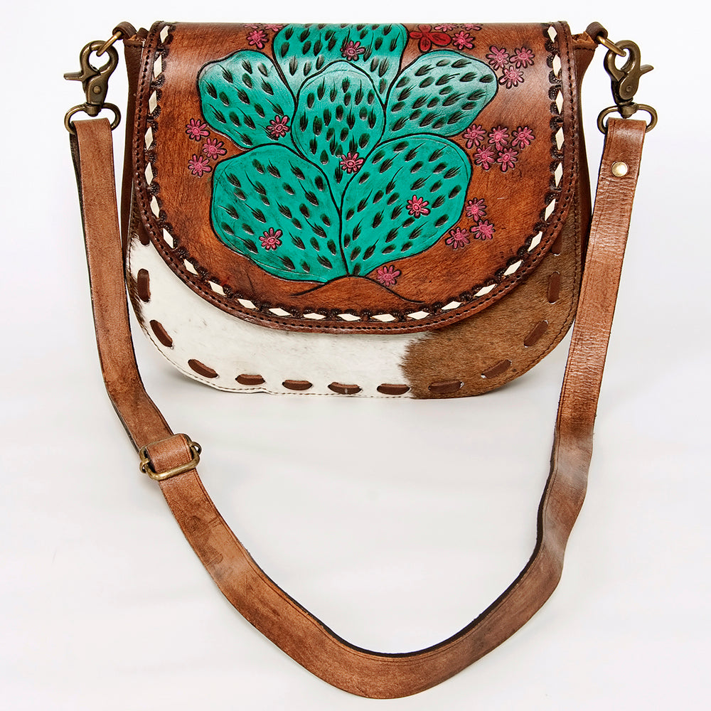 LC-ADBGA211 American Darling Messenger Bag-Floral Hand Tooled Leather & Hair-On Hide