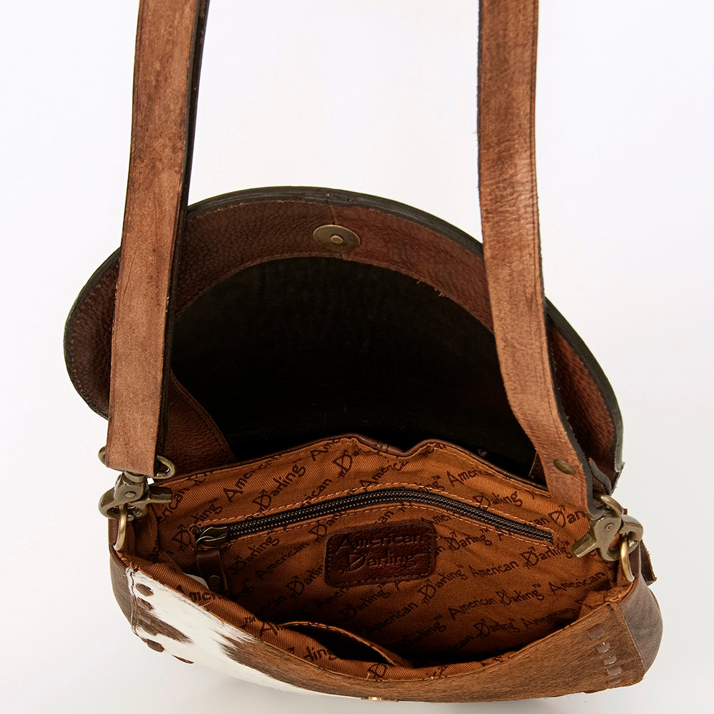 LC-ADBGA211 American Darling Messenger Bag-Floral Hand Tooled Leather & Hair-On Hide