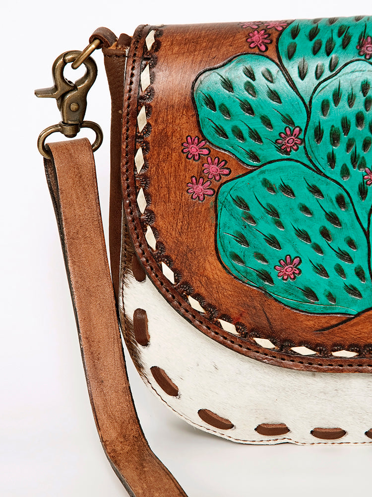 LC-ADBGA211 American Darling Messenger Bag-Floral Hand Tooled Leather & Hair-On Hide