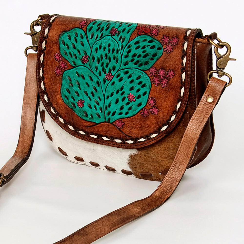 LC-ADBGA211 American Darling Messenger Bag-Floral Hand Tooled Leather & Hair-On Hide