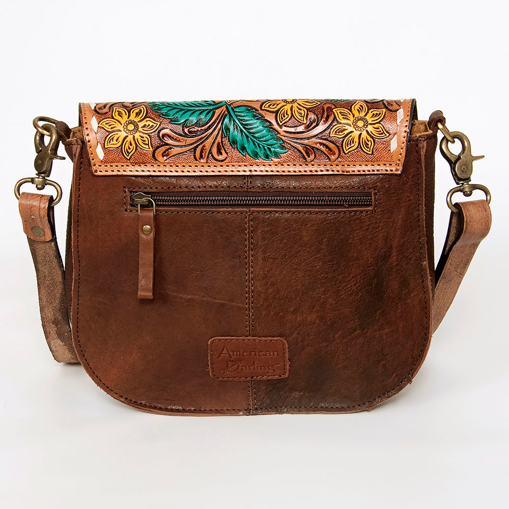 LC-ADBGA211 American Darling Messenger Bag-Floral Hand Tooled Leather & Hair-On Hide