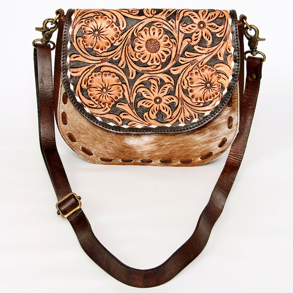 LC-ADBGA211 American Darling Messenger Bag-Floral Hand Tooled Leather & Hair-On Hide