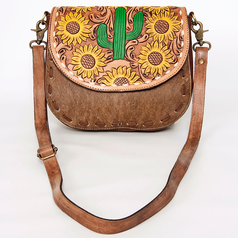 LC-ADBGA211 American Darling Messenger Bag-Floral Hand Tooled Leather & Hair-On Hide