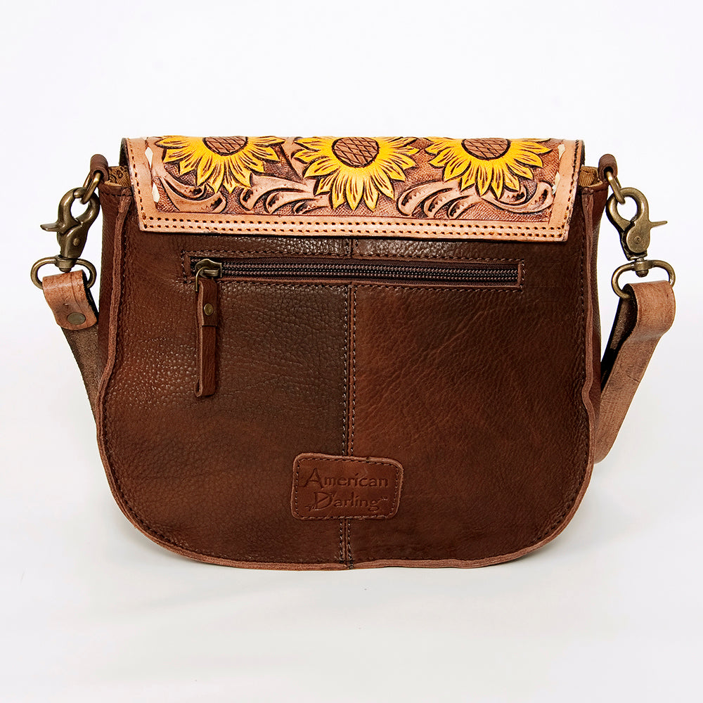LC-ADBGA211 American Darling Messenger Bag-Floral Hand Tooled Leather & Hair-On Hide