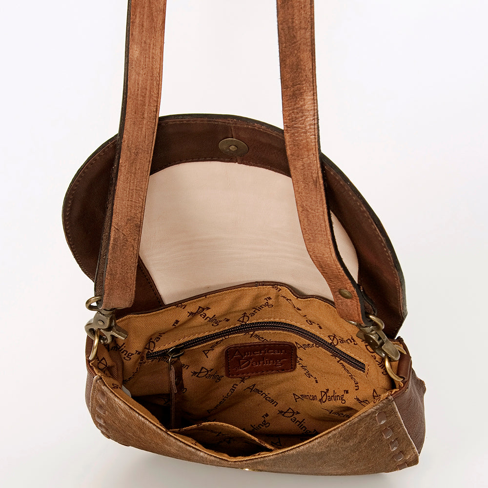 LC-ADBGA211 American Darling Messenger Bag-Floral Hand Tooled Leather & Hair-On Hide