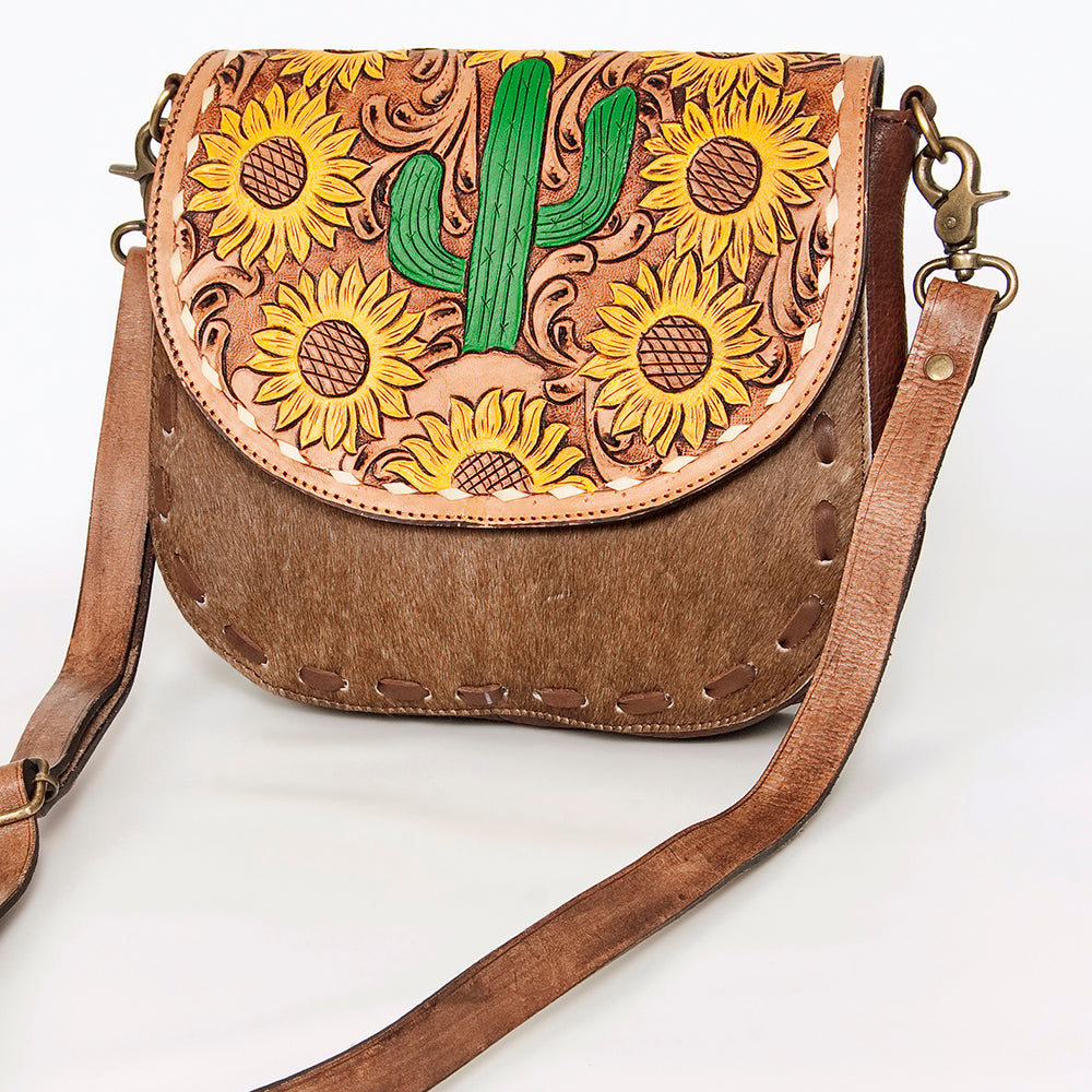 LC-ADBGA211 American Darling Messenger Bag-Floral Hand Tooled Leather & Hair-On Hide