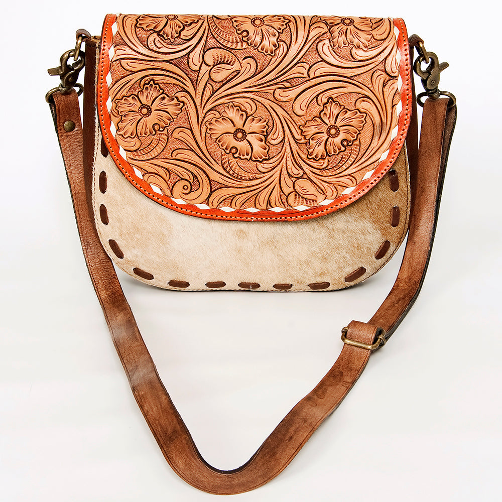 ADBGA211 American Darling Messenger Bag-Floral Hand Tooled Leather & Hair-On Hide