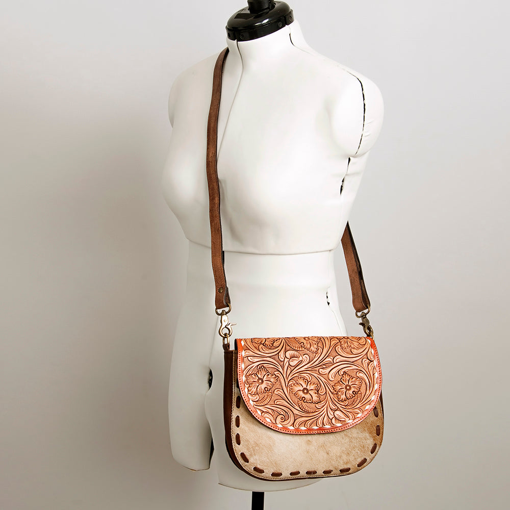 ADBGA211 American Darling Messenger Bag-Floral Hand Tooled Leather & Hair-On Hide