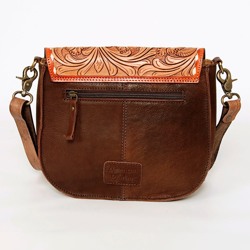 ADBGA211 American Darling Messenger Bag-Floral Hand Tooled Leather & Hair-On Hide