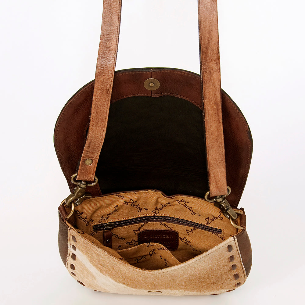 ADBGA211 American Darling Messenger Bag-Floral Hand Tooled Leather & Hair-On Hide