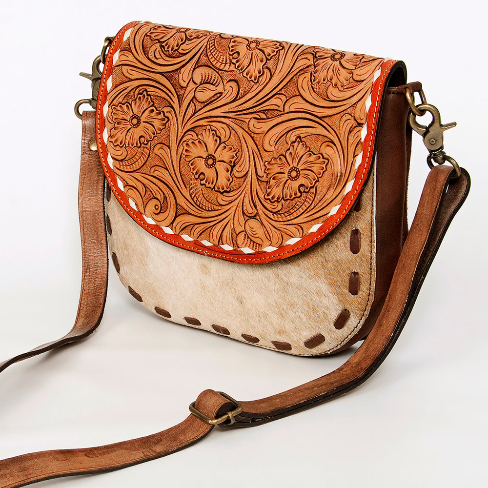 ADBGA211 American Darling Messenger Bag-Floral Hand Tooled Leather & Hair-On Hide