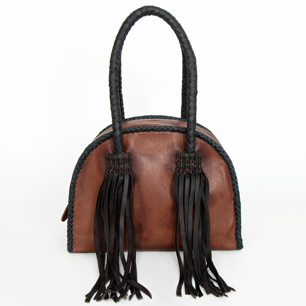 ADBGD152 American Darling Western Leather Tote Bag - Handcrafted Fringed Braided Leather Purse