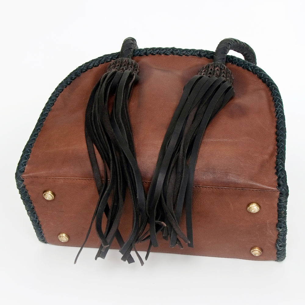 ADBGD152 Western Leather Duffle Bag with Braided Trim - Handmade Cowgirl Style