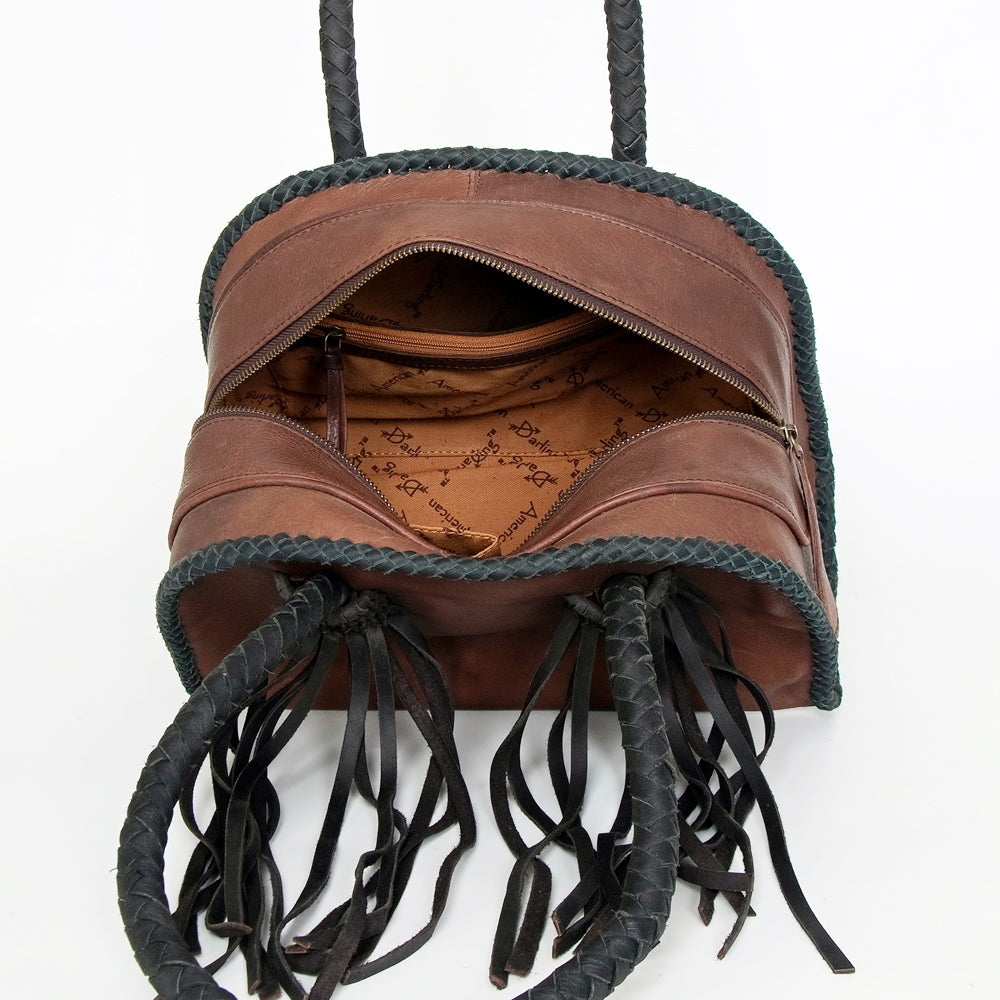 ADBGD152 Western Leather Duffle Bag with Braided Trim - Handmade Cowgirl Style