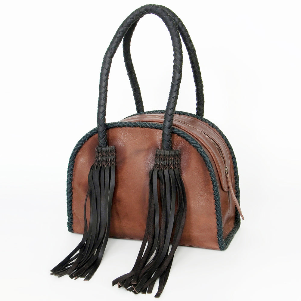 ADBGD152 Western Leather Duffle Bag with Braided Trim - Handmade Cowgirl Style