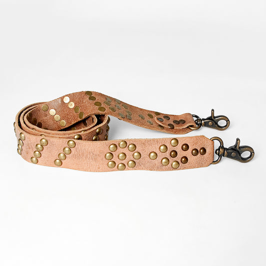 LC-ADBT133 Distressed Leather Bag Strap with Antique Brass Studs