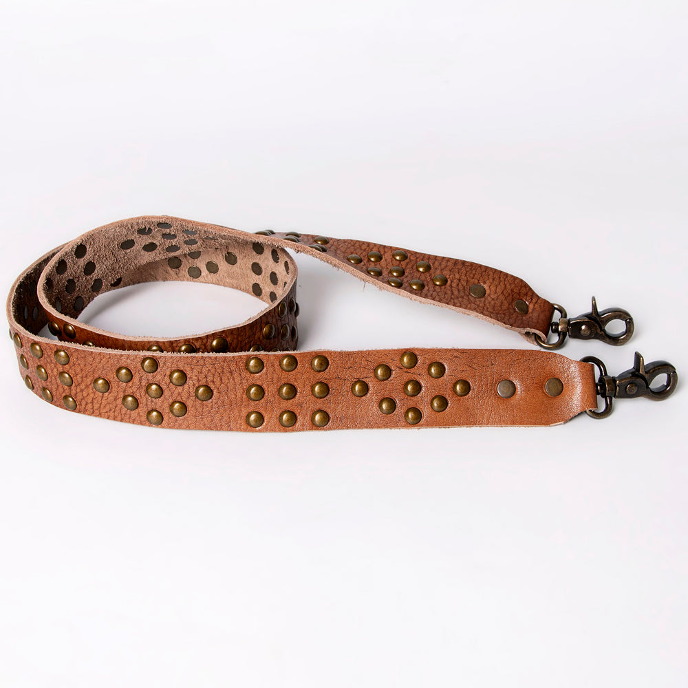 LC-ADBT133 Distressed Leather Bag Strap with Antique Brass Studs