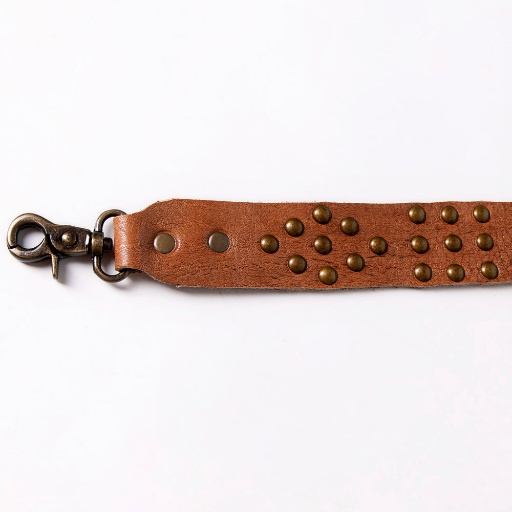 LC-ADBT133 Distressed Leather Bag Strap with Antique Brass Studs