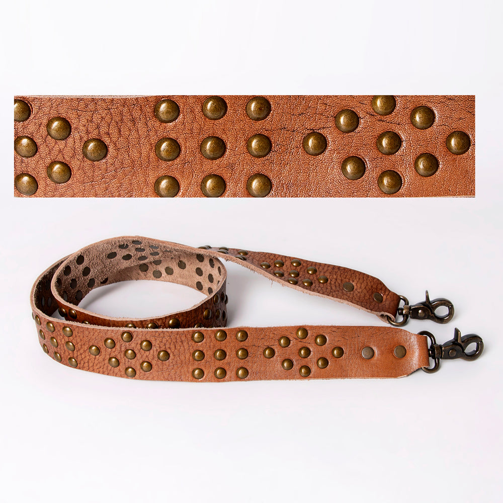 LC-ADBT133 Distressed Leather Bag Strap with Antique Brass Studs