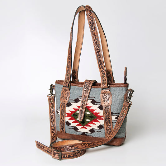 ADBG773 American Darling Western Leather Tote Bag - Hand Tooled Floral & Saddle Blanket