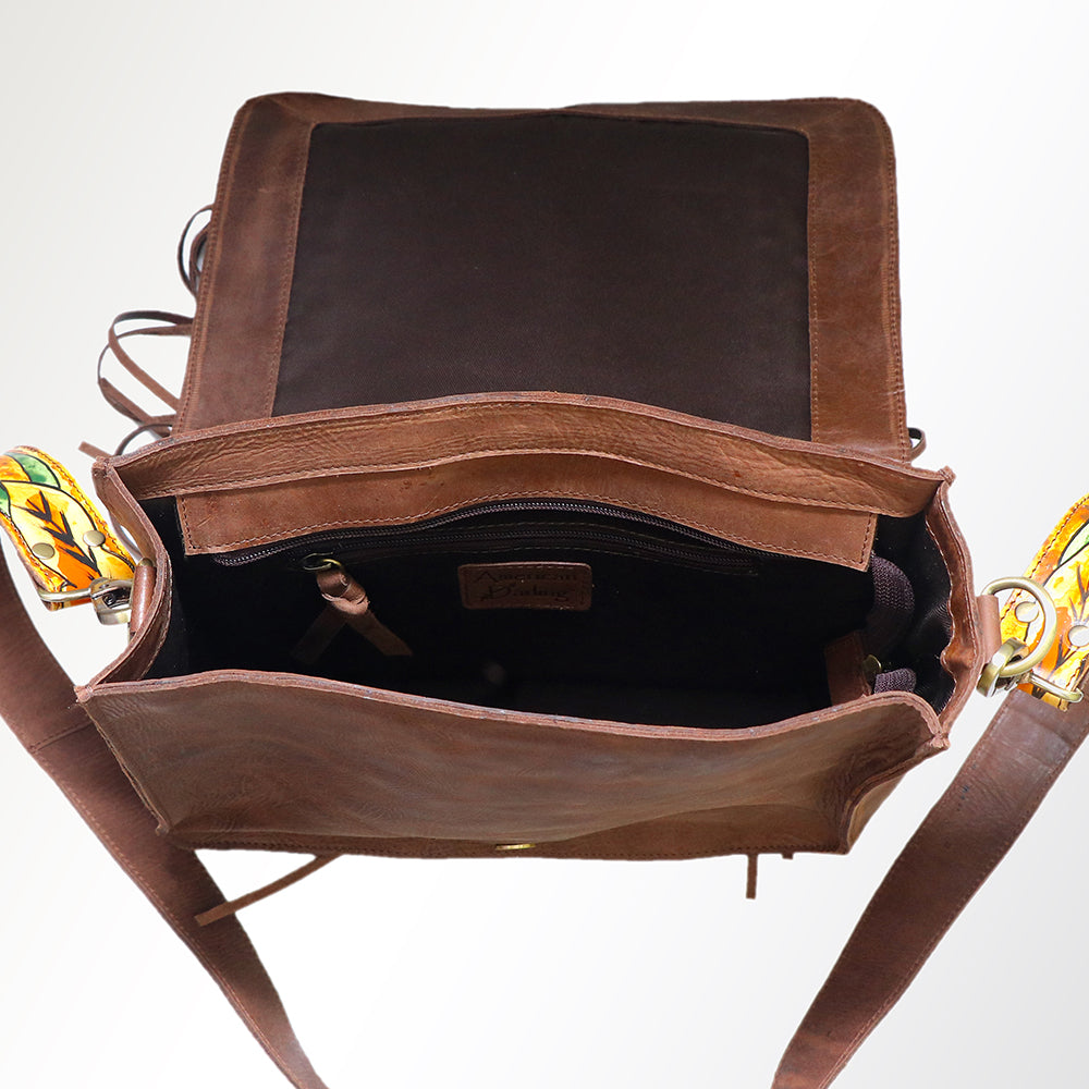 ADBGM109 Fringed Leather Western Crossbody Bag - Painted Artwork