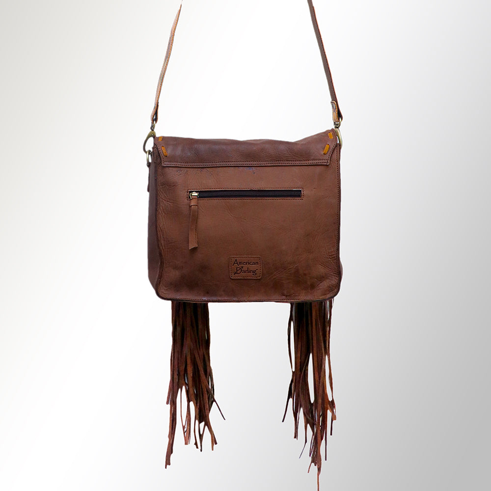 ADBGM109 Fringed Leather Western Crossbody Bag - Painted Artwork