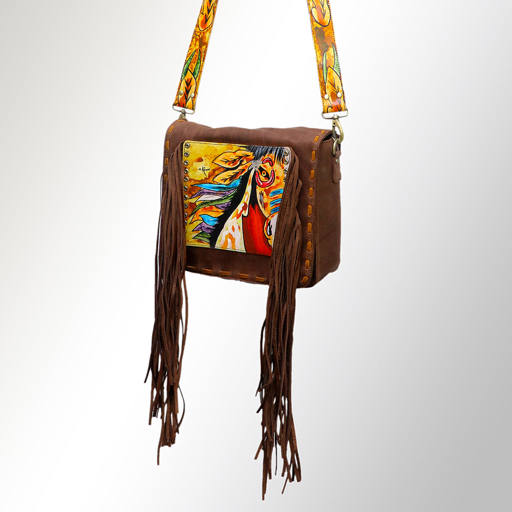 ADBGM109 Fringed Leather Western Crossbody Bag - Painted Artwork