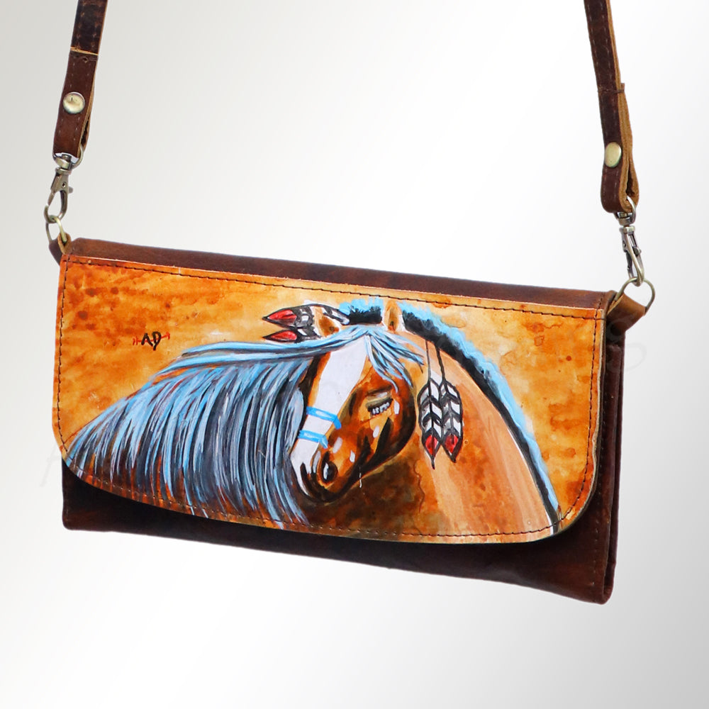 ADBGM112 Hand-Painted Leather Crossbody Clutch - Western Design