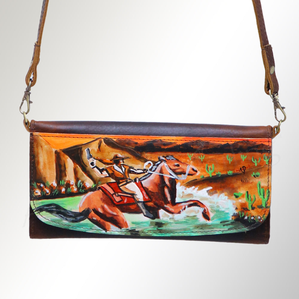 ADBGM112 Hand-Painted Leather Crossbody Clutch - Western Design