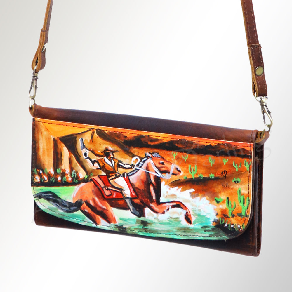 ADBGM112 Hand-Painted Leather Crossbody Clutch - Western Design
