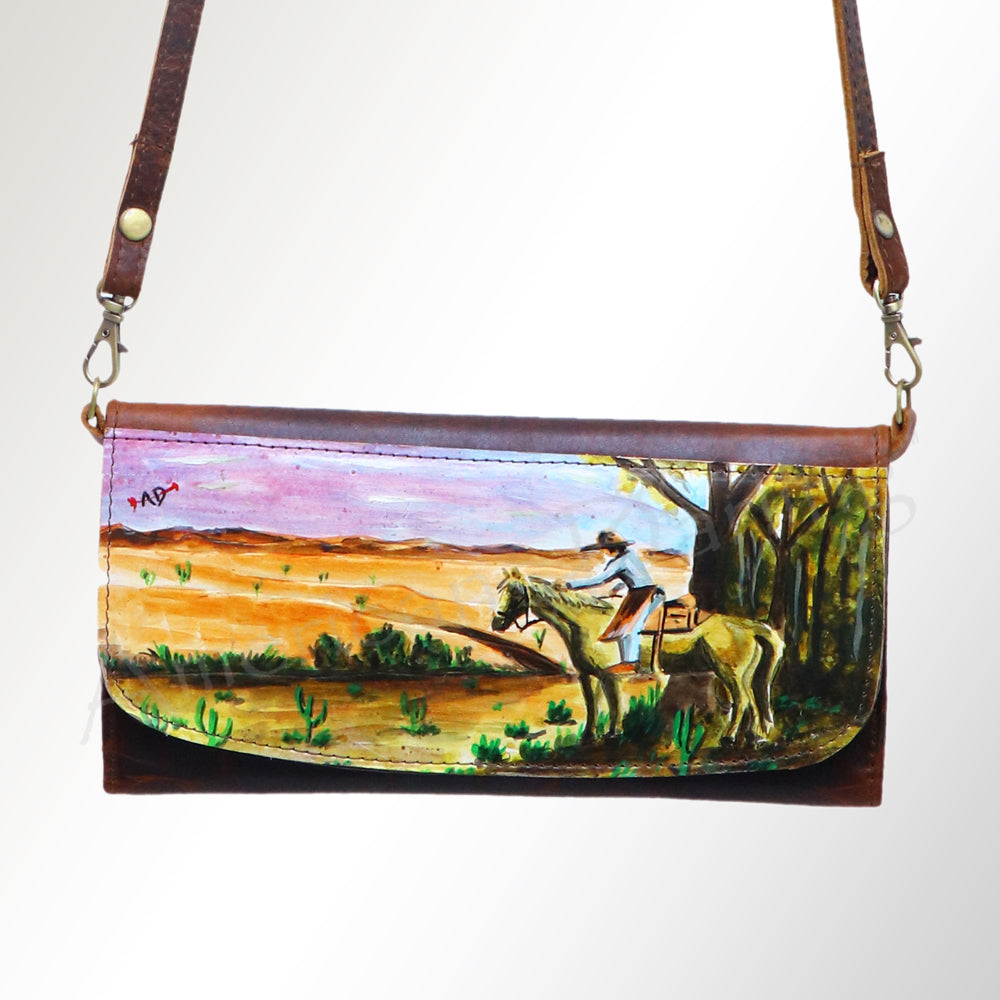 ADBGM112 Hand-Painted Leather Crossbody Clutch - Western Design