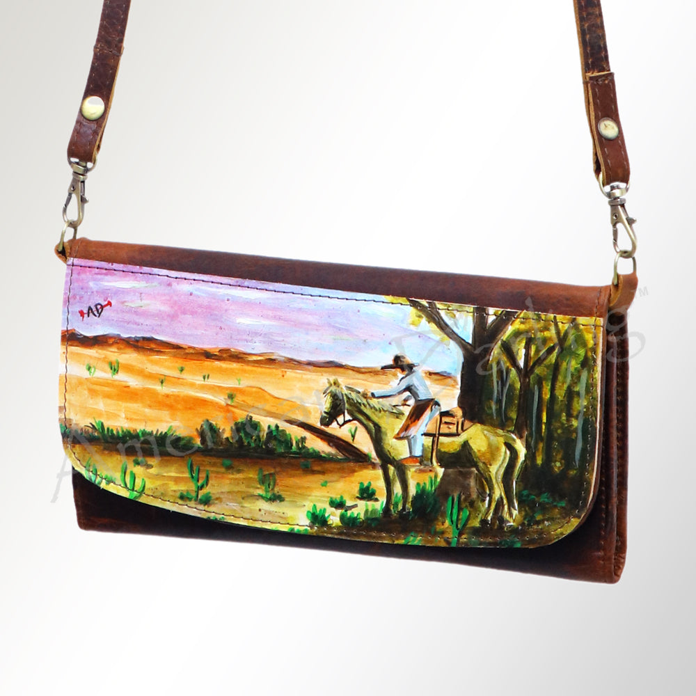 ADBGM112 Hand-Painted Leather Crossbody Clutch - Western Design