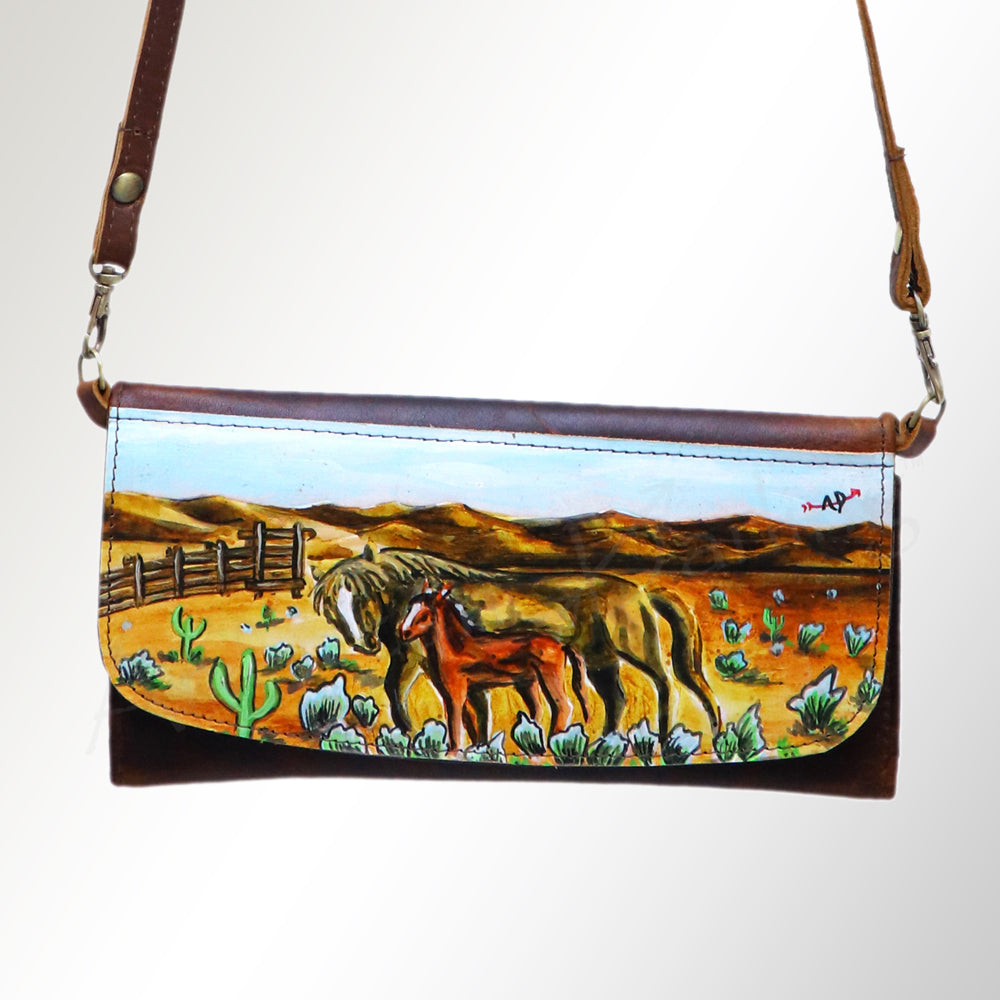 ADBGM112 Hand-Painted Leather Crossbody Clutch - Western Design