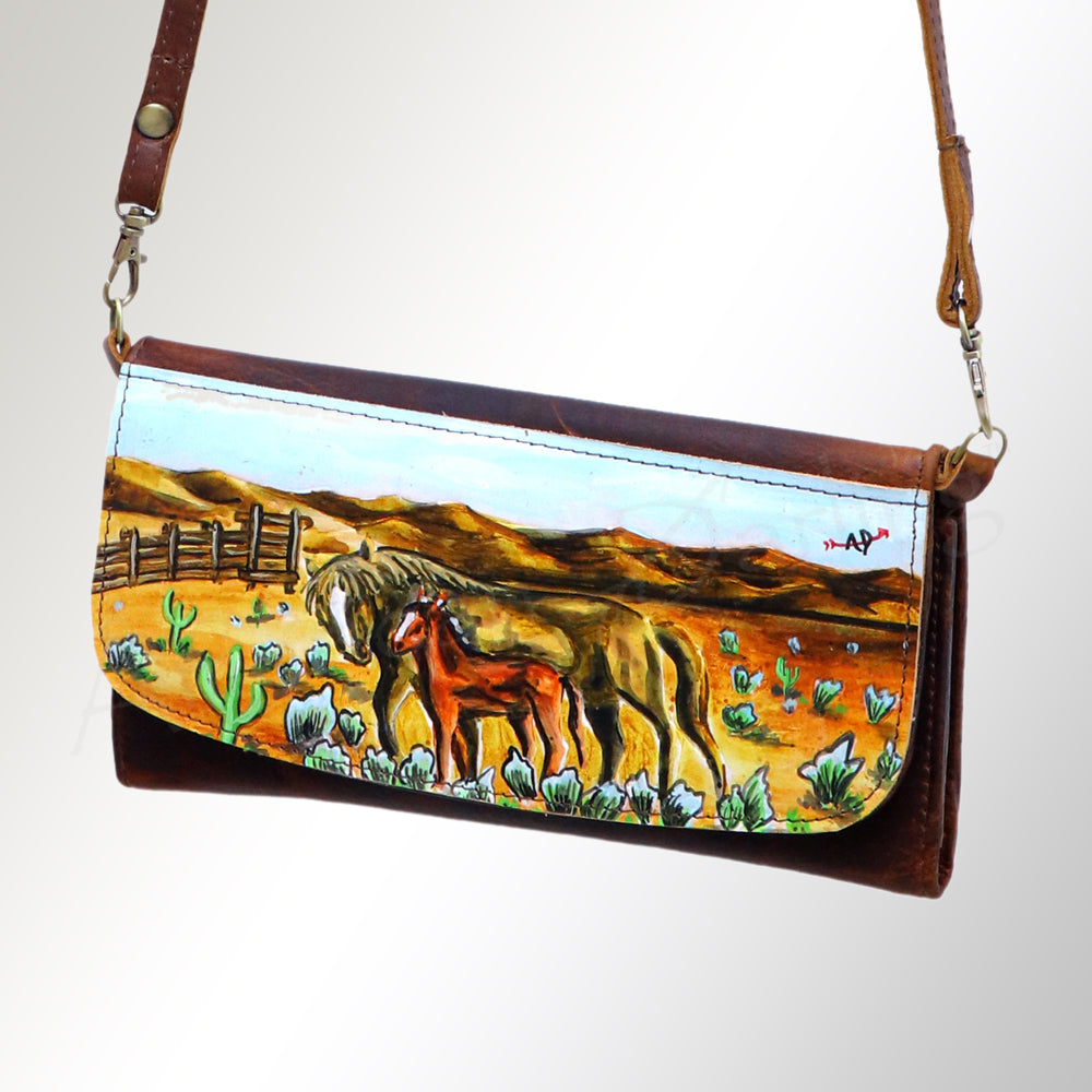 ADBGM112 Hand-Painted Leather Crossbody Clutch - Western Design