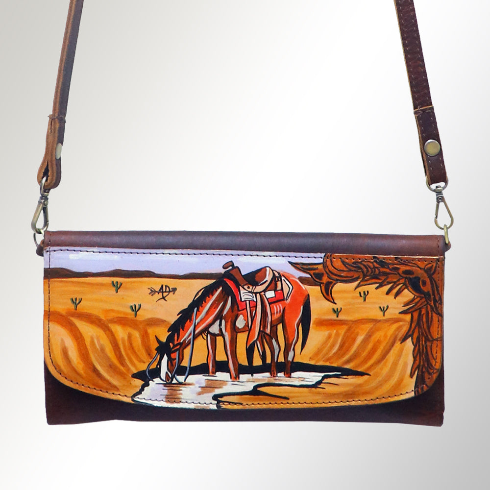 ADBGM112 Hand-Painted Leather Crossbody Clutch - Western Design by American Darling