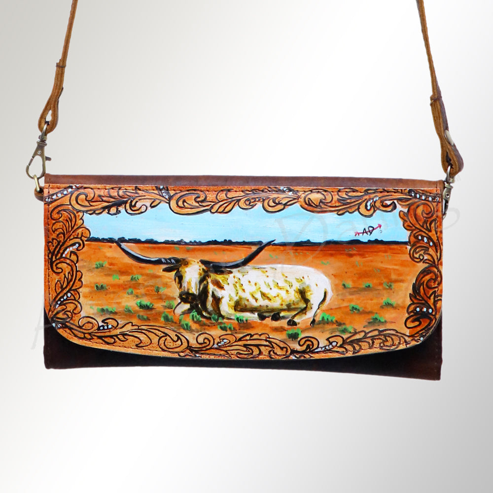 ADBGM112 Hand-Painted Leather Crossbody Clutch -Floral Western Design