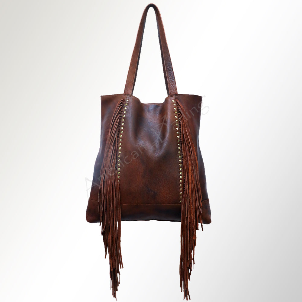 ADBGM119 Genuine Leather Fringe Tote - Western Knotted Strap Shoulder Bag