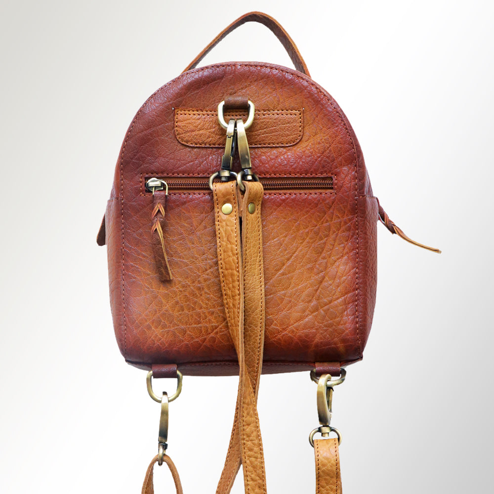 LC-ADBGM188 Genuine Leather Mini Backpack - Rustic Two-Tone Western Daypack
