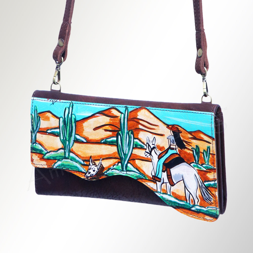 ADBGM179 Handcrafted Western Tooled Leather Crossbody with Artistic Rodeo Design