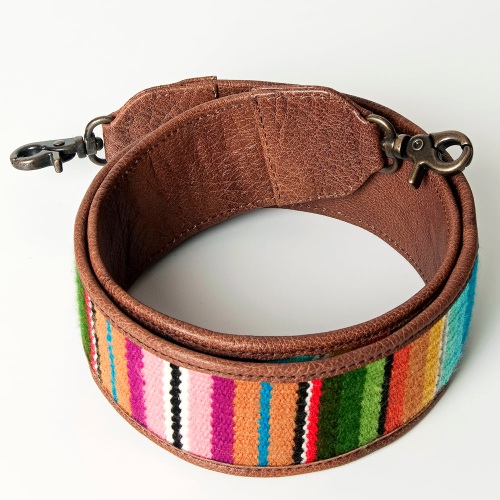 ADBT138 Southwestern Woven Bag Strap with Brown Leather Trim - Adjustable Colorful Replacement