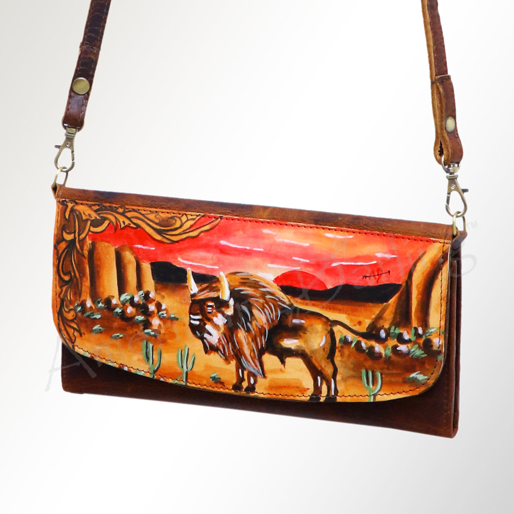 ADBGM112 Hand-Painted Leather Crossbody Clutch - Western Design by American Darling