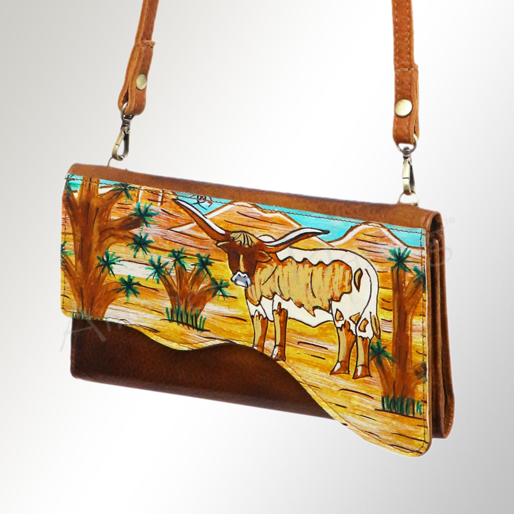 ADBGM179 Handcrafted Western Tooled Leather Crossbody with Artistic Rodeo Design