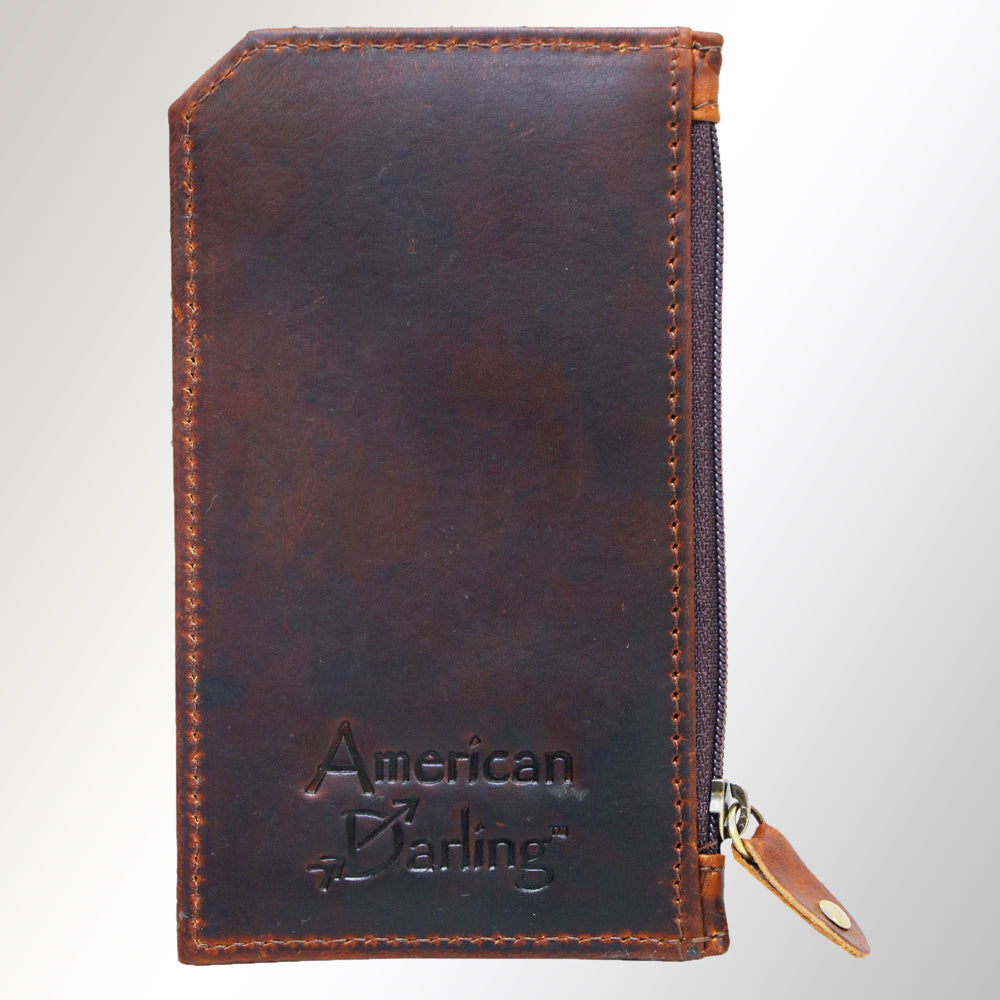 ADCCM101 Hand-Painted Card Holder - Western Cowhide Leather Zip Wallet