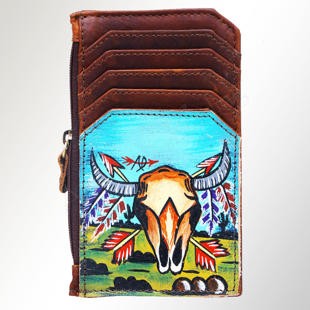 ADCCM101 Hand-Painted Card Holder - Western Cowhide Leather Zip Wallet
