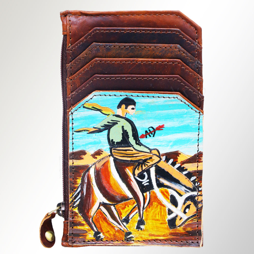 ADCCM101 Hand-Painted Card Holder - Western Cowhide Leather Zip Wallet