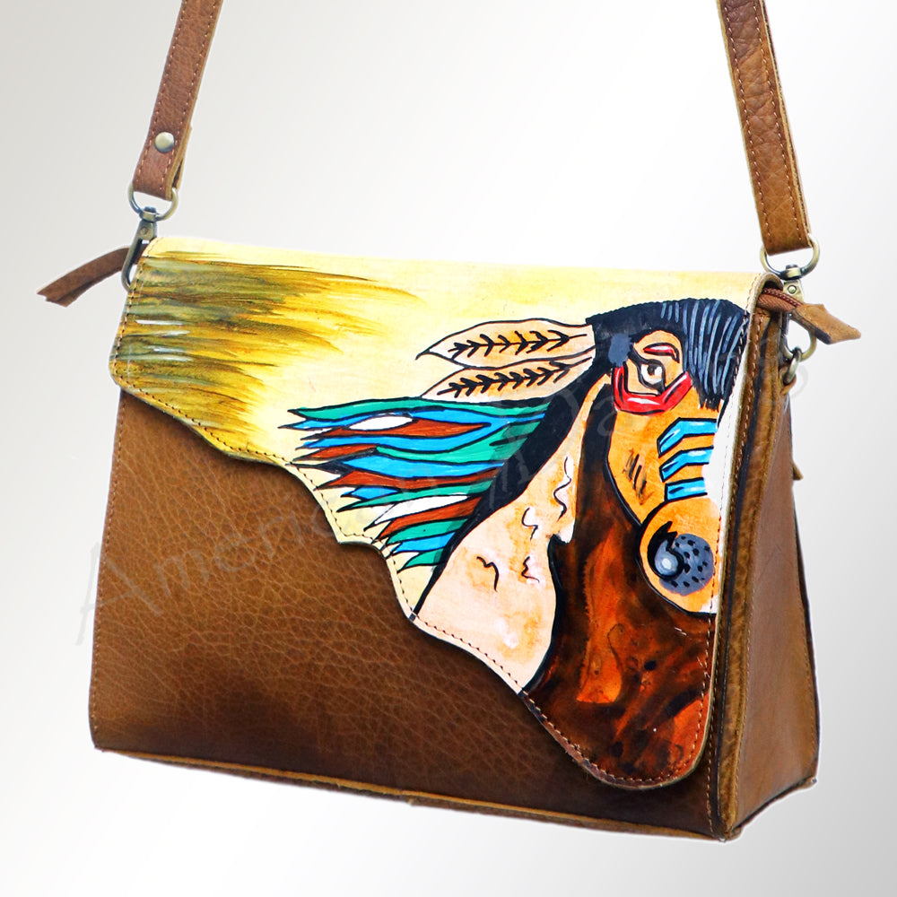 ADBGM232 Hand-Painted Leather Bag with Structured Silhouette and Interior Pockets