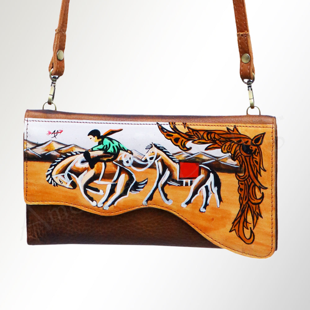 ADBGM179 Handcrafted Western Tooled Leather Crossbody with Artistic Rodeo Design