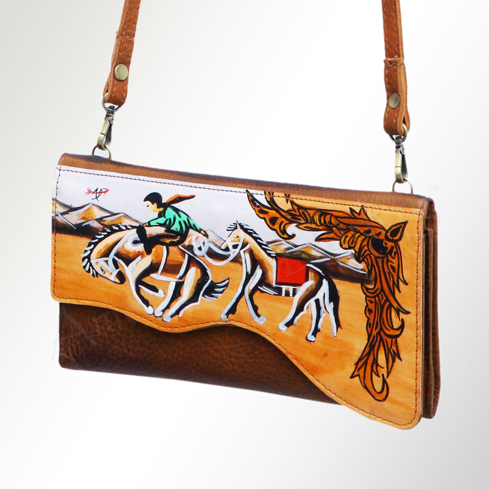 ADBGM179 Handcrafted Western Tooled Leather Crossbody with Artistic Rodeo Design