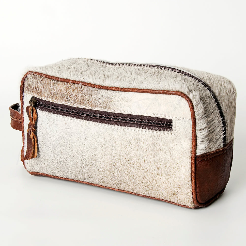 ADBG399 Western Hair-On Cowhide Toiletry Bag - Genuine Leather Travel Pouch